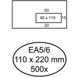 Dienst Envelop 110x220mm (EA5/6) 80g/m² wit , gegomd , 500st. venster rechts 40x110 mm